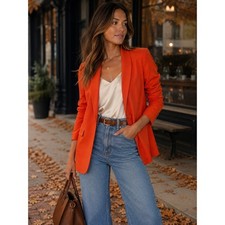 L'Academie The Fleur Long Sleeve Shawl Lapel Single Breasted Blazer Orange S NWT