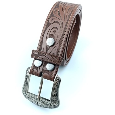 Western Belt Handmade Men's Full Grain Leather With Buckle Cowboy Rodeo US SHIP