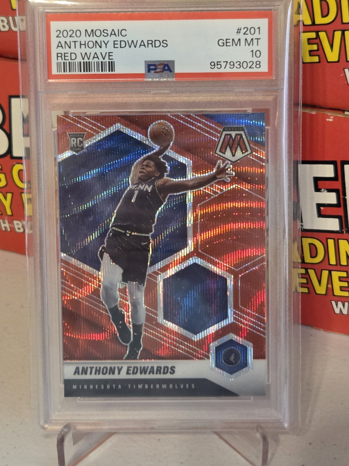 Anthony Edwards RC 2020 Mosaic RED WAVE ROOKIE Card #201 Graded PSA 10 Gem Mint