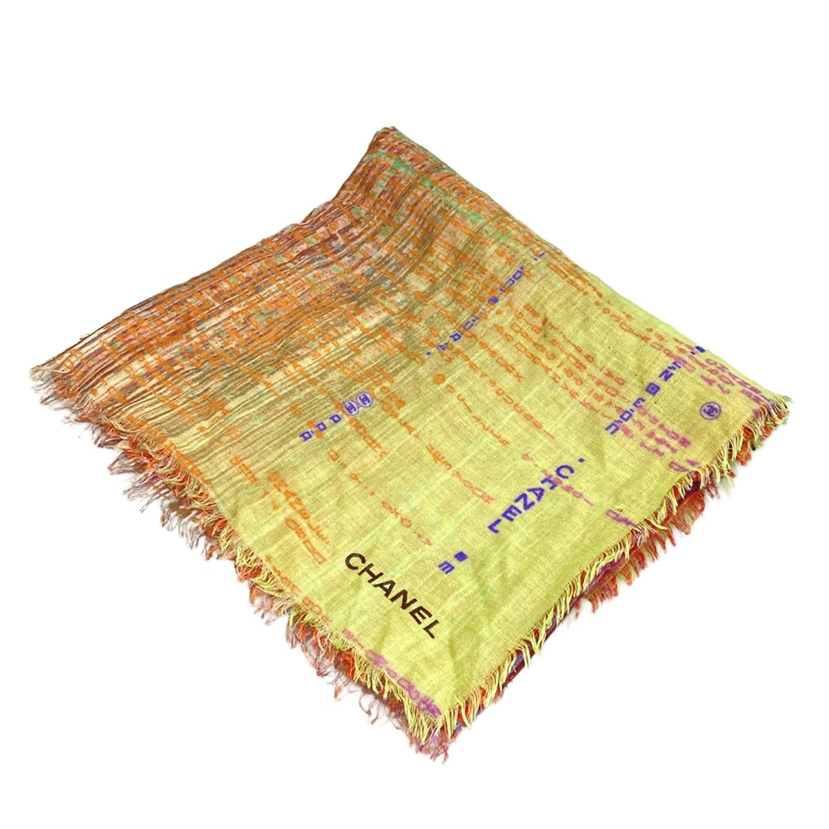 CHANEL Purple Green Multi Cashmere Silk Scarf | eBay