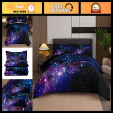 Galaxy Comforter Set - Outer Space Blue  Purple Starry Sky Bedding for Kids, Fu