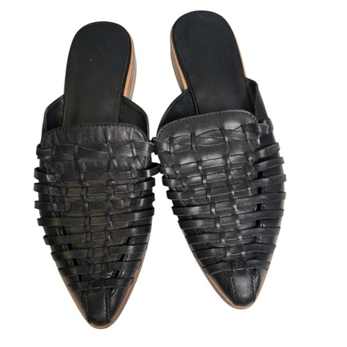 Treasure & Bond Women Black Basket Weave Slip-On Comfort Mules Flats 8.5