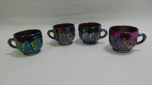 4 VINTAGE LE SMITH GALAXY PUNCH BOWL CUPS WILTEC WHIRLING STAR AMETHYST CARNIVAL