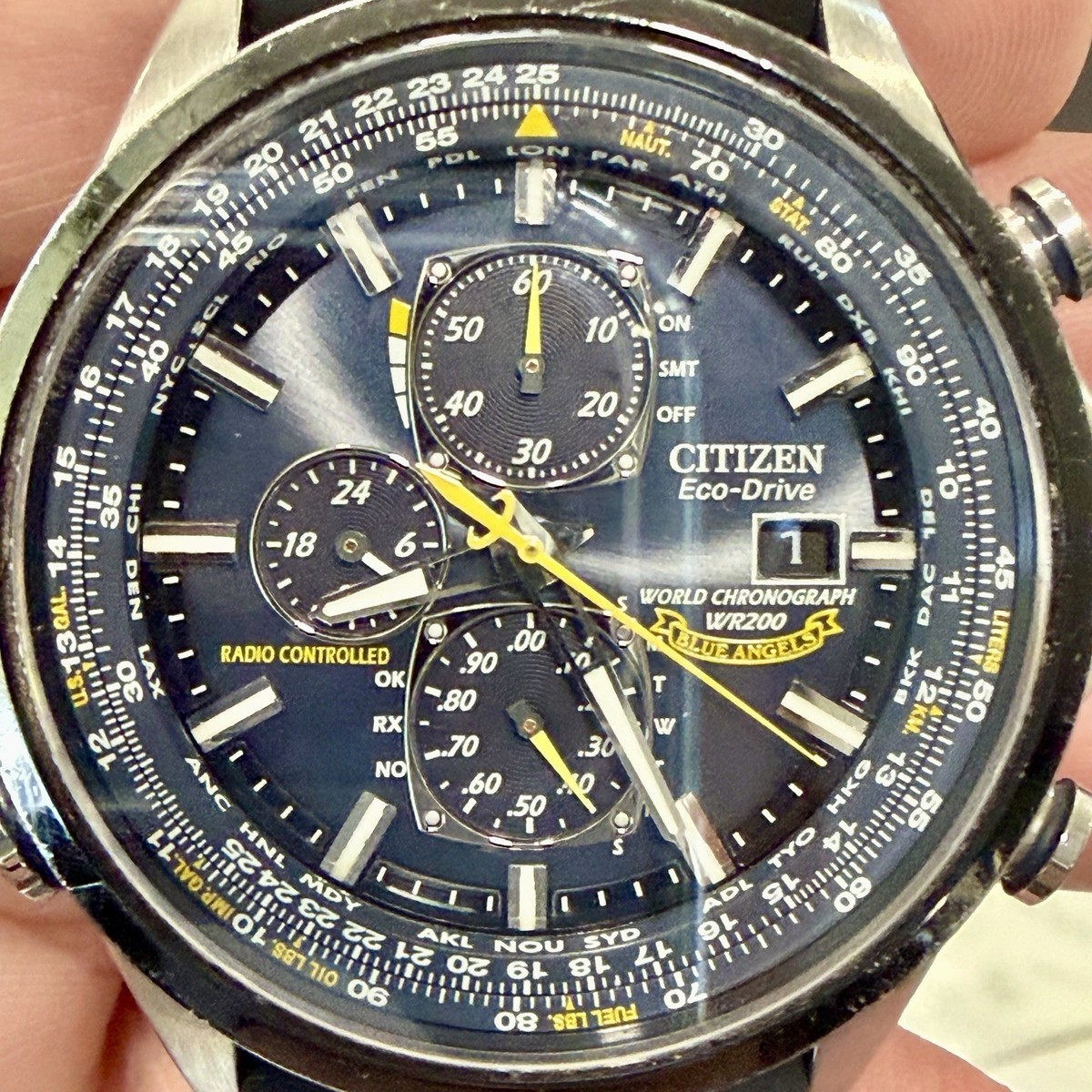 ソーラー腕時計/BLUE ANGELS/アナログB877-R009231 Citizen Men's Blue Angels World Chronograph Eco Drive Watch AT8020