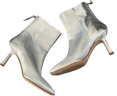 NEW $545 Aeyde Verlin Silver Leather Ankle Boots Women's Size 39 US 9