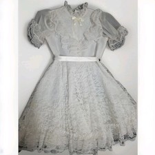 VTG Merry Girl Party Dress White Lace Faux Pearls Flower Girl Dress - Size 7