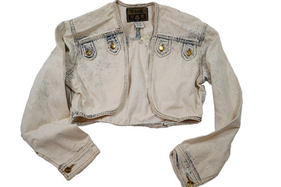 NWT Vintage 80 s WOOZ ACID WASH Cropped Denim Jacket SZ LARGE