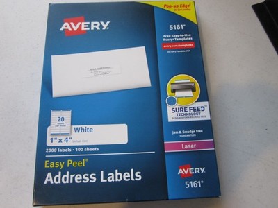 Avery 5161 Easy Peel Address Label - 1''  X 4'' - 2000 / Box for LASER Printers