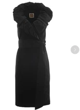 NUE by Shani Women's Black Ruffle Collar Cocktail Dress S123 $320 NWT Shapewear