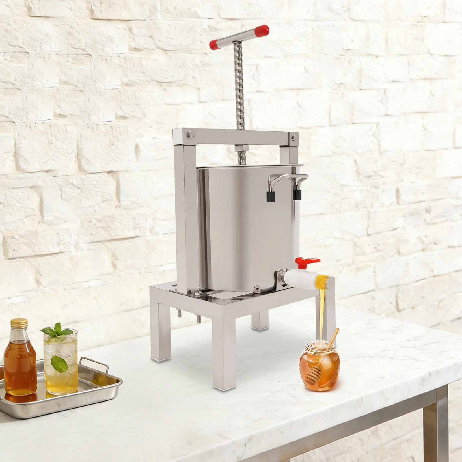 Manual Fruit Juicer, Grape Juice Extractor 2.6gal/10L with Press Handle