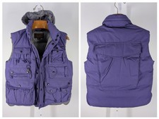 Eddie Bauer Vintage 90s Goose Down Purple Rap Fishing Cargo Pocket Vest 40" Hood