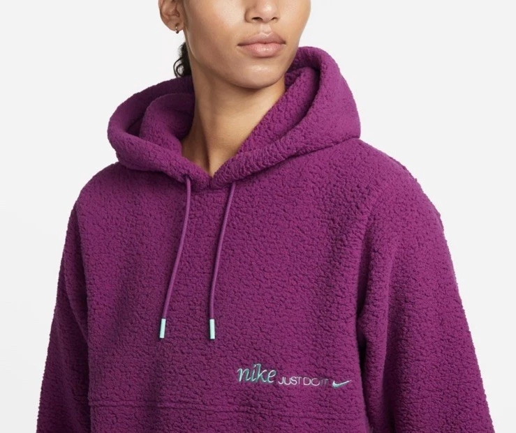 Nike Therma-Fit Womens Fleece Sherpa Cozy Core Purple Pullover Hoodie Large
