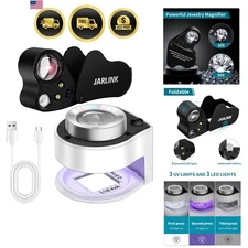 Jeweler's Loupe Magnifier Set 30X 60X LED UV Light for Gems Coins Stamps