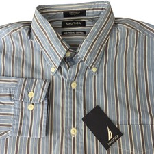 New Nautica Long Sleeve Shirt Men's Size Large Blue Stripe Button Up Cotton NWT