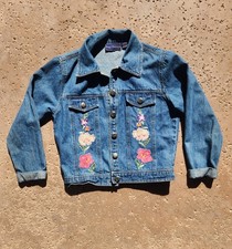 Embroidered Flowers, Identity Jean Jacket Petite Small 100 Cotton Blue