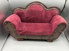 Vintage Antique Doll Couch Sofa Velvet Nailhead trim Victorian