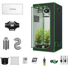 VIVOSUN 3x3ft Complete Grow Tent System VS2000 LED Grow Light 4" Inline Fan Kit