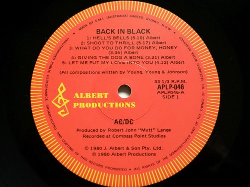 AC/DC *BACK IN BLACK* 1980 OZ 1ST PRESS ALBERT 12" WITH INNER-INSERT NM/MT VINYL - Picture 9 of 19