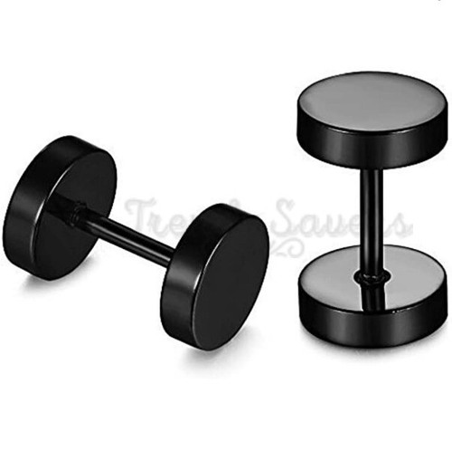 Black Surgical Stainless Steel Fake Gauges Ear Cheater Plug 3-12mm Stud Earrings - Picture 68 of 103