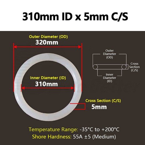 Schnurstärke 5mm O-Ringe Silikon Dichtring VMQ Dichtungsringe 5mm-390mm ID Weiß - Picture 120 of 136