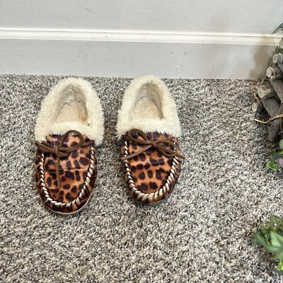 J Crew Calf Hair Faux Fur Leopard Moccasin Slippers, Flats Brown