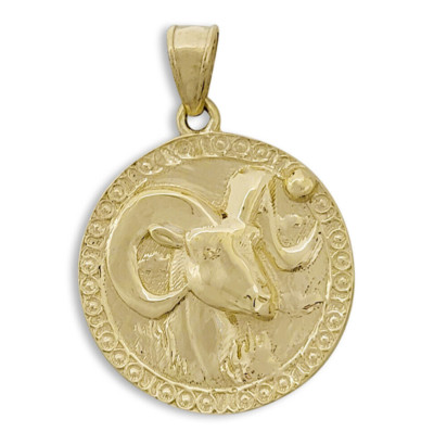 Echter 14K Gelbgold Widder Anhänger, Sternzeichen Münzanhänger Astrologie Schmuck