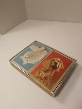 Vintage BRIDGE Double Deck Congress Dog Cat Playing Cards Box complete sets 606