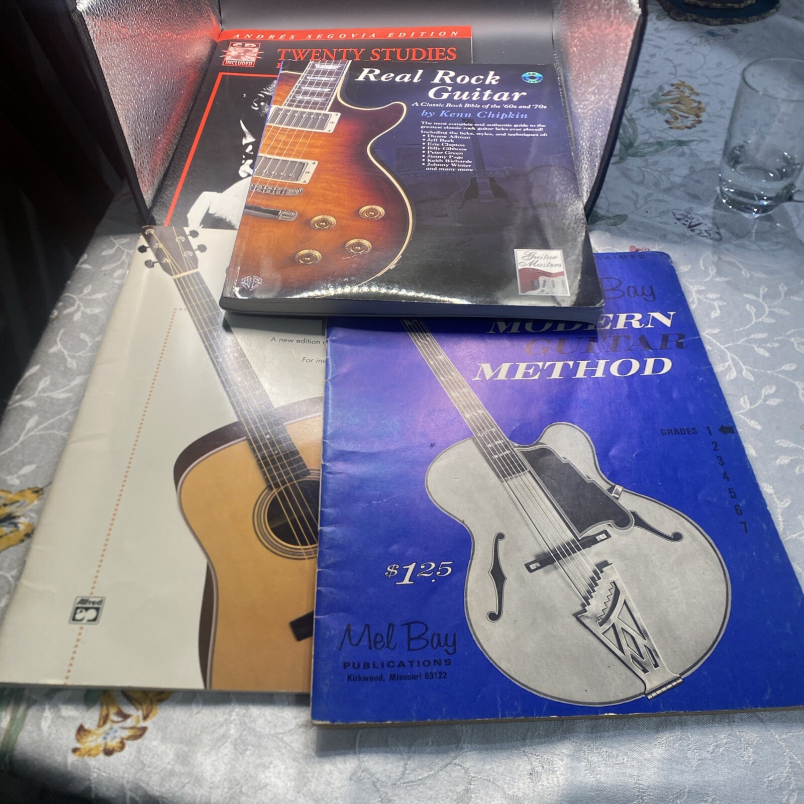 4 Guitar Books: Real Rock Guitar,20 Studies, Mel Bay Modern Guitar, Basic Method