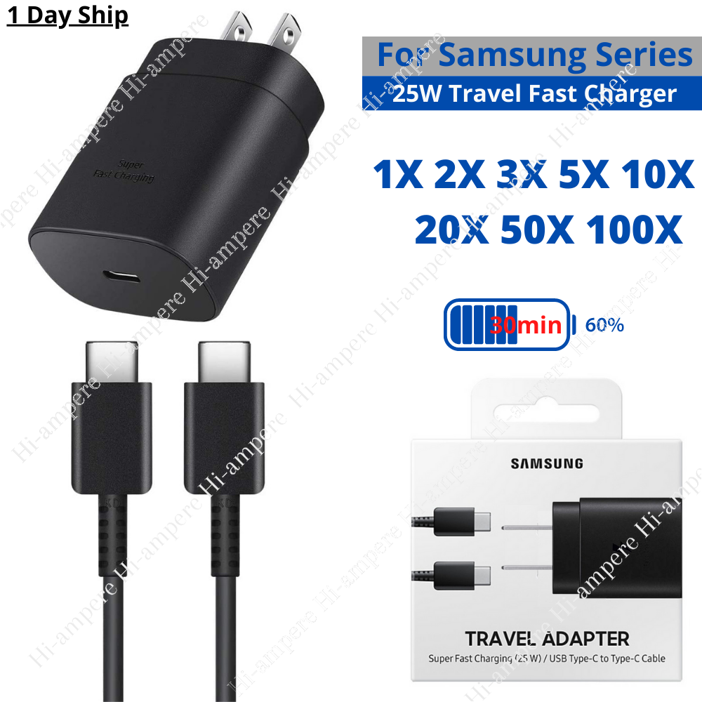 25W For Samsung Adaptive Fast Charger USBC Type C Cable Wall Block Wholesale Lot-image