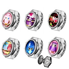 Retro Owl Flip Open Finger Watch Elastic Band Round Quartz Ring Watch Men Women