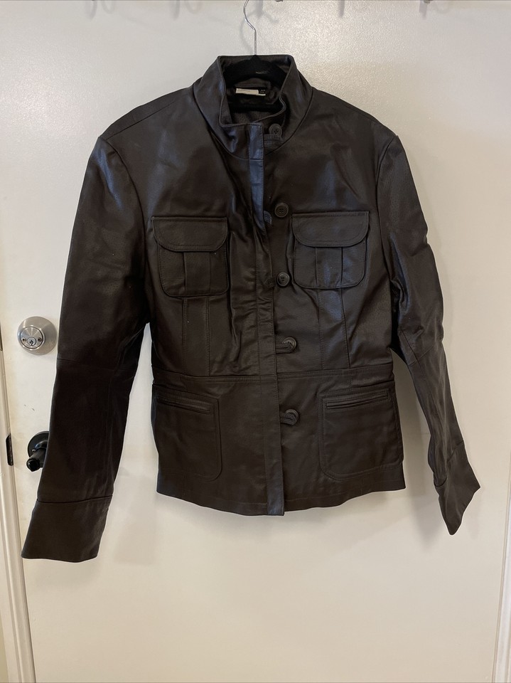 NOW Brown Leather Jacket Coat size 14 C33