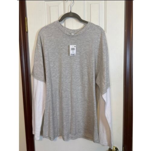 And Now This Layered Look Long Sleeve T-Shirt Heather Gray White Size S