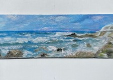 Original Oil Painting Hand Painted Over the Door Wall Decor Seascape Waves Coast