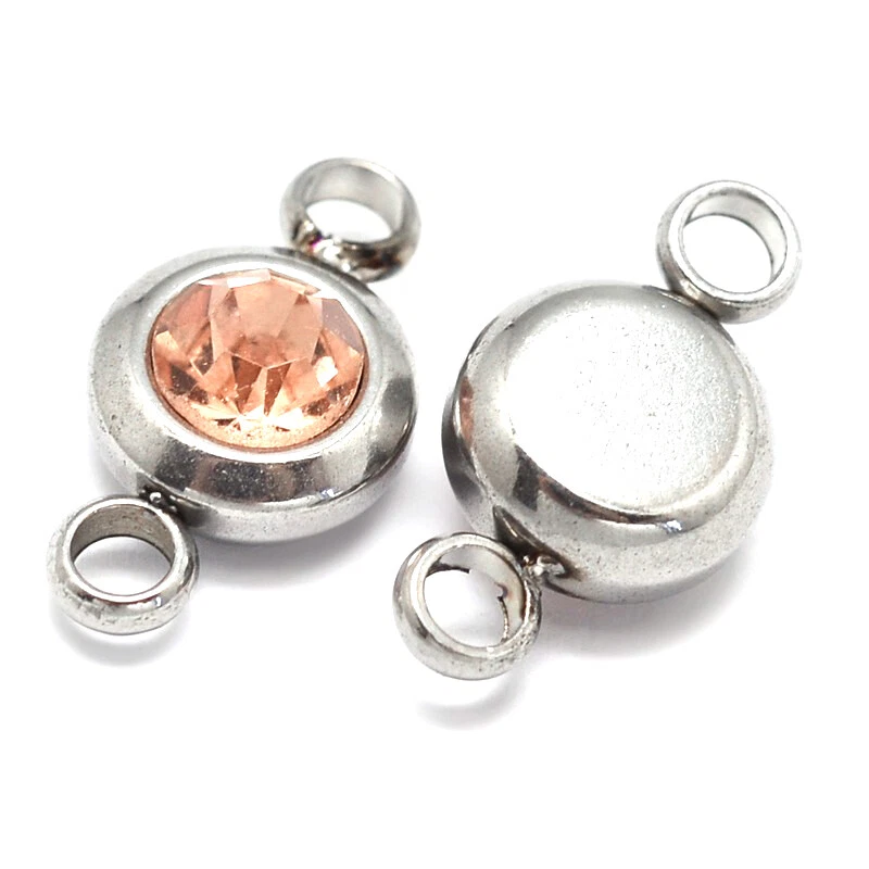 50 PIEZAS Colgantes Dijes Planos Redondos 304 Acero Inoxidable Circonita Cúbica Foto 3 de 4