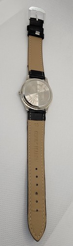 Klassische Herren Runde Silber Ton Etui Weißes Zifferblatt Schwarz Leder Armband Uhr L5 - Bild 8 von 9