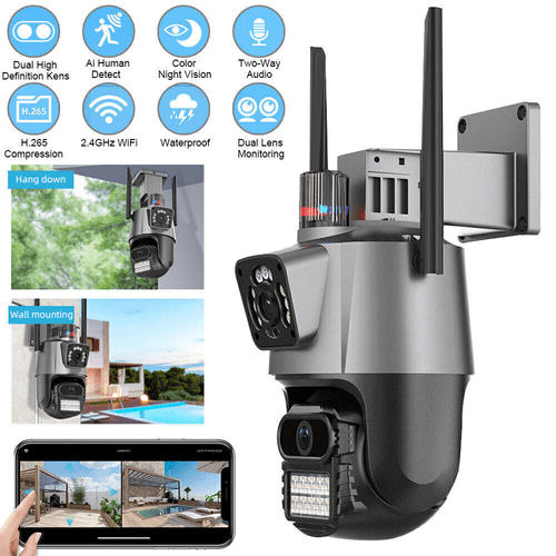 Dual Lens WiFi IP Camera Wireless Outdoor CCTV PTZ Home Security IR Cam ICSEE - Picture 4 of 17