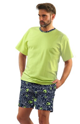 Sesto Senso Schlafanzug Herren Kurz Baumwolle Pyjama Sommer Kurzarm
