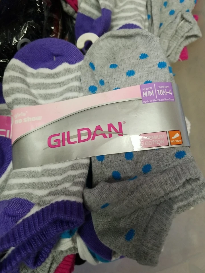 Lote de 2 paquetes de calcetines tobilleros informales de algodón para niñas Gildan colores mezclados ~ talla M 10,5-4 Foto 3 de 3