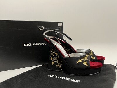Dolce & Gabbana 黒 レース ハイヒール Blackのウィメンズ レオパードデザイン レース＆ラインストーン