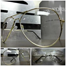 Mens Women CLASSIC VINTAGE RETRO Style Clear Lens EYE GLASSES Gold Fashion Frame