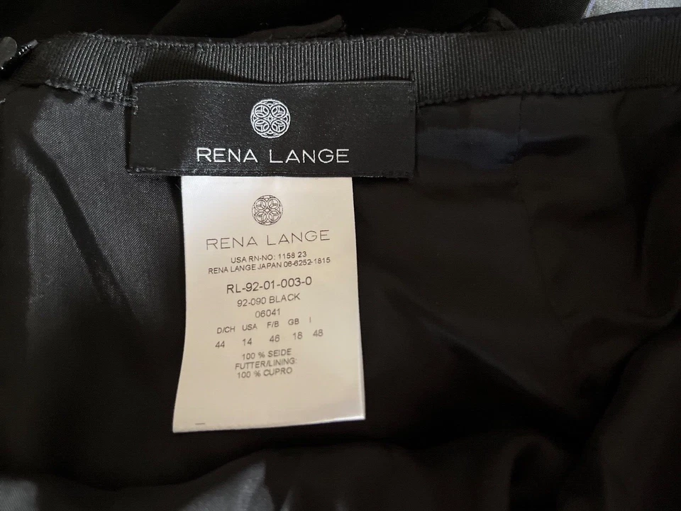 Rena Lange 14 black silk skirt w flutter possibly altered back zip rayon lining. Foto 4 de 4