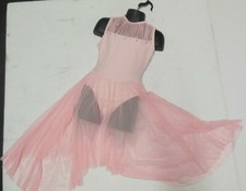 Lt Pink Mesh Lyrical Dance Skate Dress Rhinestone Trim Girls 6x-7 Int.Child