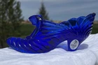 Vintage FENTON Glass Shoe Cobalt Blue Drapery Style Cat Head Slipper Figurine