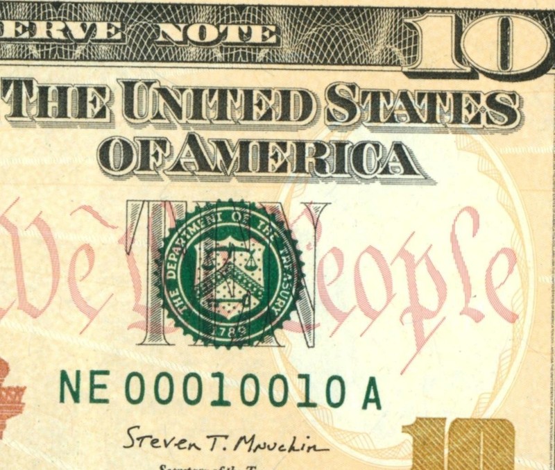 ((TRUE BINARY - 6 OF A KIND)) $10 2017 (00010010) FANCY SERIAL # ** CURRENCY
