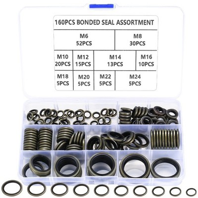 160 Pcs Automotive Self-Centered Bonded Seal Gasket Assortment Kit Oil Washer