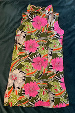 Vtg Aloha Authentic Hawaiian Originals Cotton Shift Dress Tiki Sz M mod floral