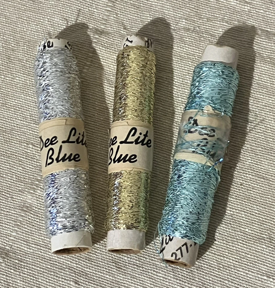 VTG 3 Dee Lite Blue Blending Filament Embroidery Thread Gold Silver Light Blue - Image 3 of 3