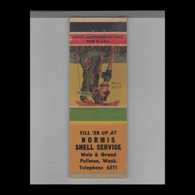 Matchbook Cover 1961 Mad Cap Maids Pin Up Normis Shell Service Pullman, WA #2