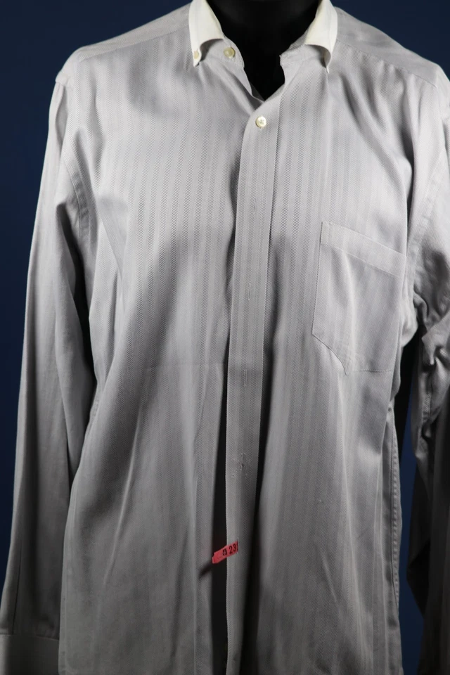 Sean John Gray Herringbone Contrast Collar Shirt 16 34/35 Standard Cuff 48" - Image 2 of 4
