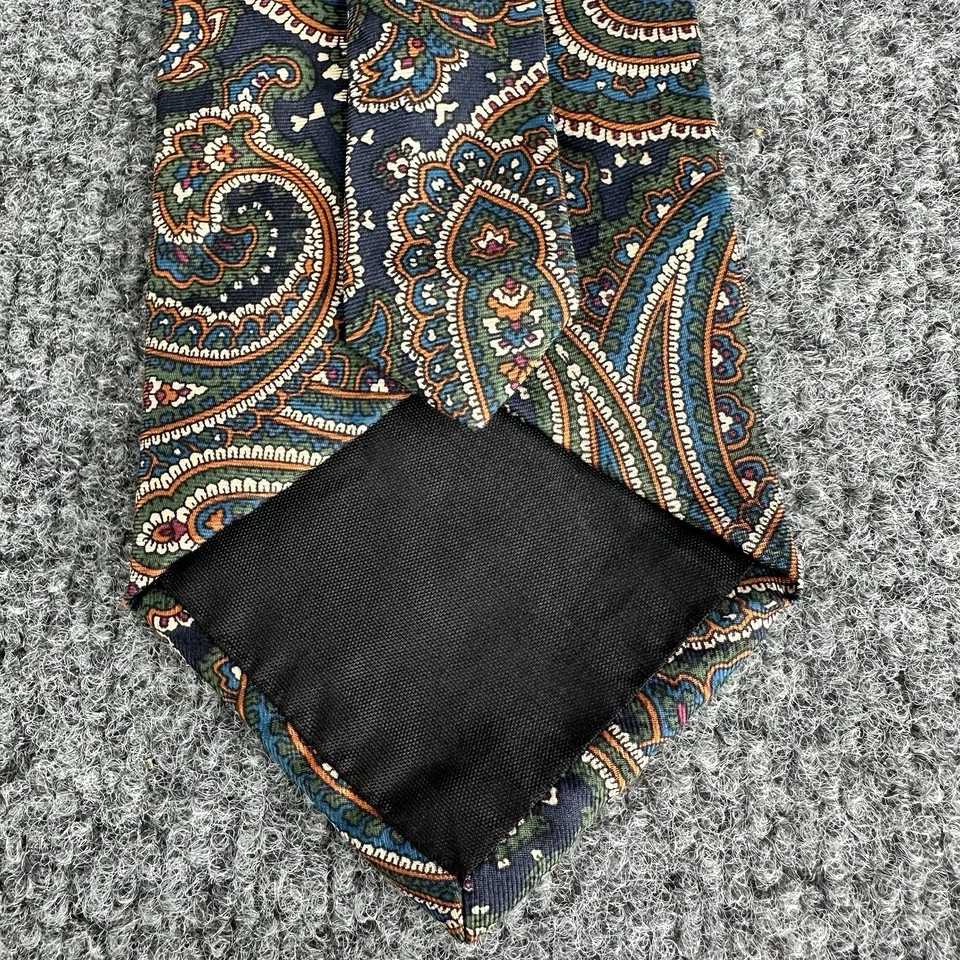 Corbata de cuello vintage Claybrooke verde azul cachemira 100 % seda 58” 3,5” Foto 4 de 4